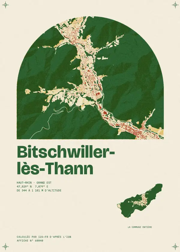 Affiche de Bitschwiller-lès-Thann, calculée par 123-fr d'après l'IGN