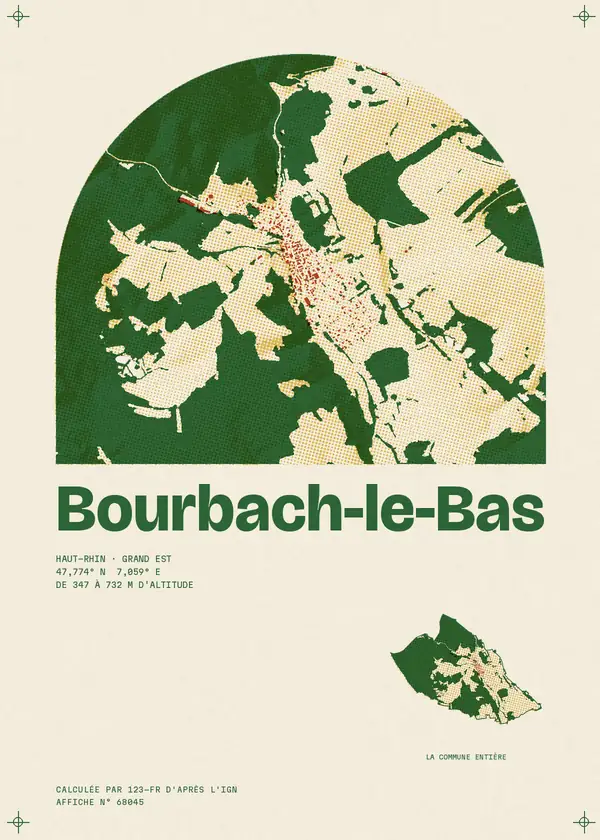 Affiche de Bourbach-le-Bas, calculée par 123-fr d'après l'IGN