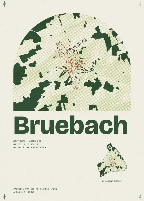Affiche de Bruebach, calculée par 123-fr d'après l'IGN