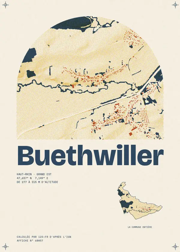 Affiche de Buethwiller, calculée par 123-fr d'après l'IGN