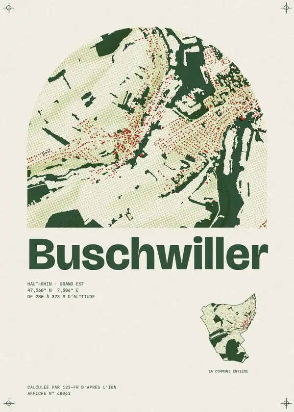 Affiche de Buschwiller, calculée par 123-fr d'après l'IGN