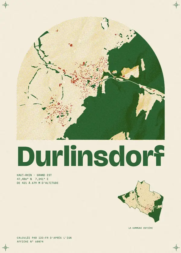 Affiche de Durlinsdorf, calculée par 123-fr d'après l'IGN