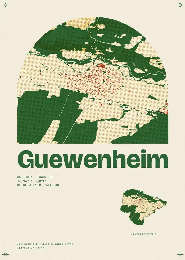 Affiche de Guewenheim, calculée par 123-fr d'après l'IGN