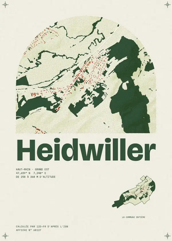 Affiche de Heidwiller, calculée par 123-fr d'après l'IGN