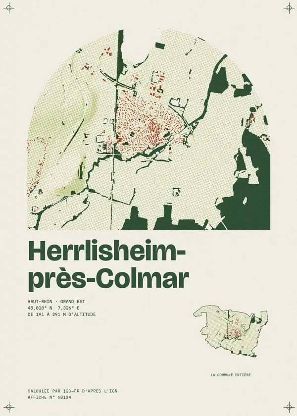 Affiche de Herrlisheim-près-Colmar, calculée par 123-fr d'après l'IGN
