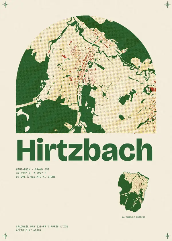 Affiche de Hirtzbach, calculée par 123-fr d'après l'IGN