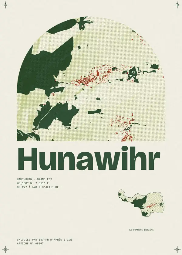 Affiche de Hunawihr, calculée par 123-fr d'après l'IGN