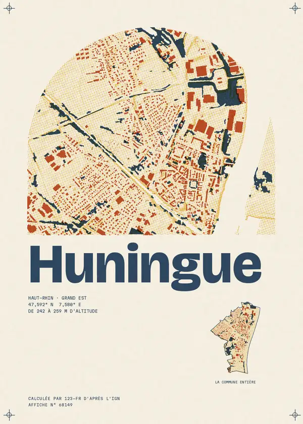 Affiche de Huningue, calculée par 123-fr d'après l'IGN