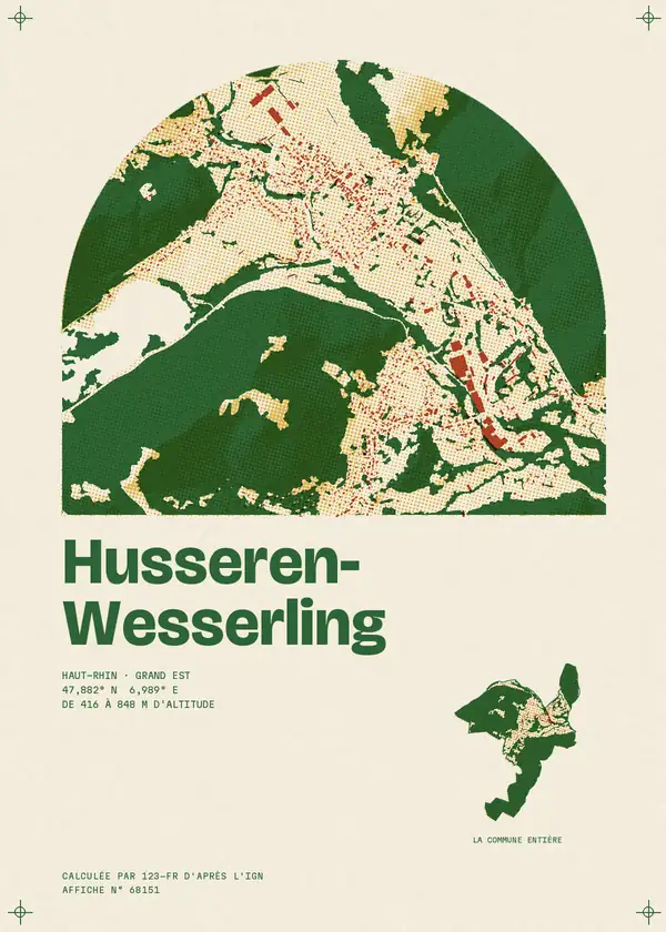 Affiche de Husseren-Wesserling, calculée par 123-fr d'après l'IGN