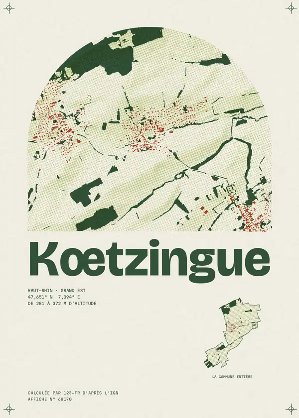 Affiche de Kœtzingue, calculée par 123-fr d'après l'IGN