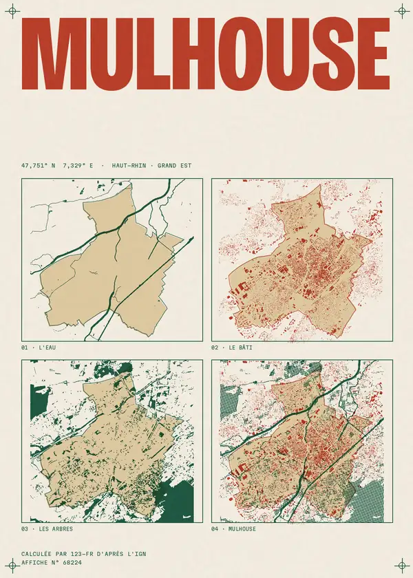 Affiche de Mulhouse, calculée par 123-fr d'après l'IGN