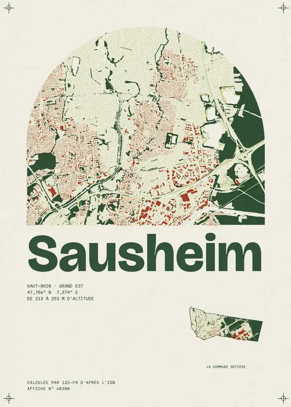 Affiche de Sausheim, calculée par 123-fr d'après l'IGN