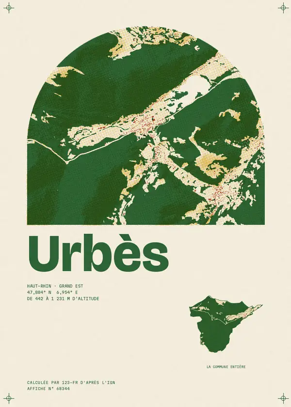 Affiche de Urbès, calculée par 123-fr d'après l'IGN