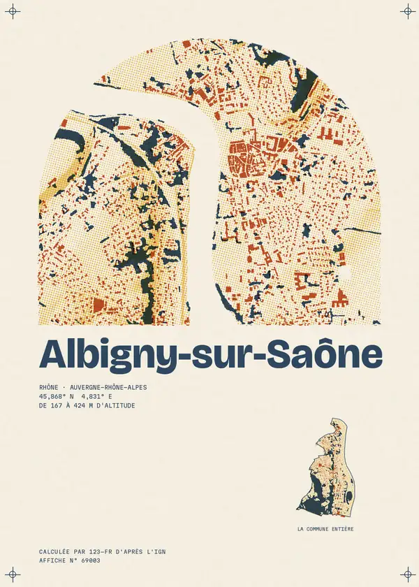 Affiche de Albigny-sur-Saône, calculée par 123-fr d'après l'IGN