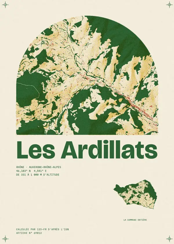 Affiche de Les Ardillats, calculée par 123-fr d'après l'IGN