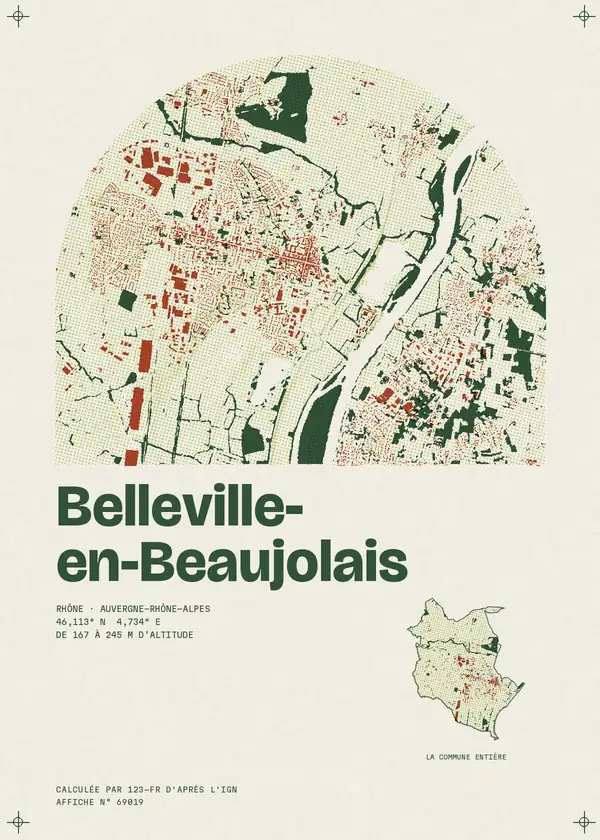 Affiche de Belleville-en-Beaujolais, calculée par 123-fr d'après l'IGN
