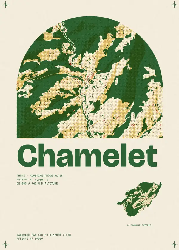 Affiche de Chamelet, calculée par 123-fr d'après l'IGN