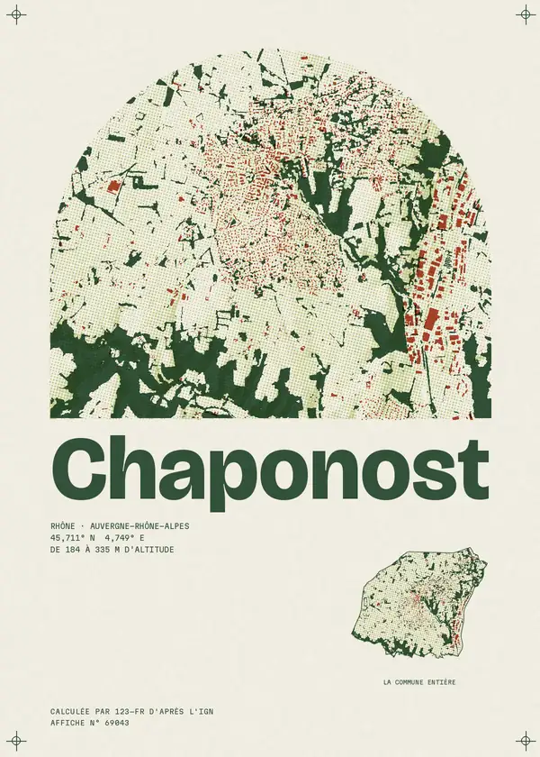 Affiche de Chaponost, calculée par 123-fr d'après l'IGN