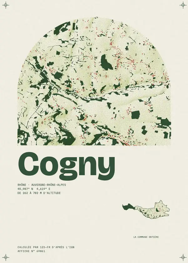 Affiche de Cogny, calculée par 123-fr d'après l'IGN