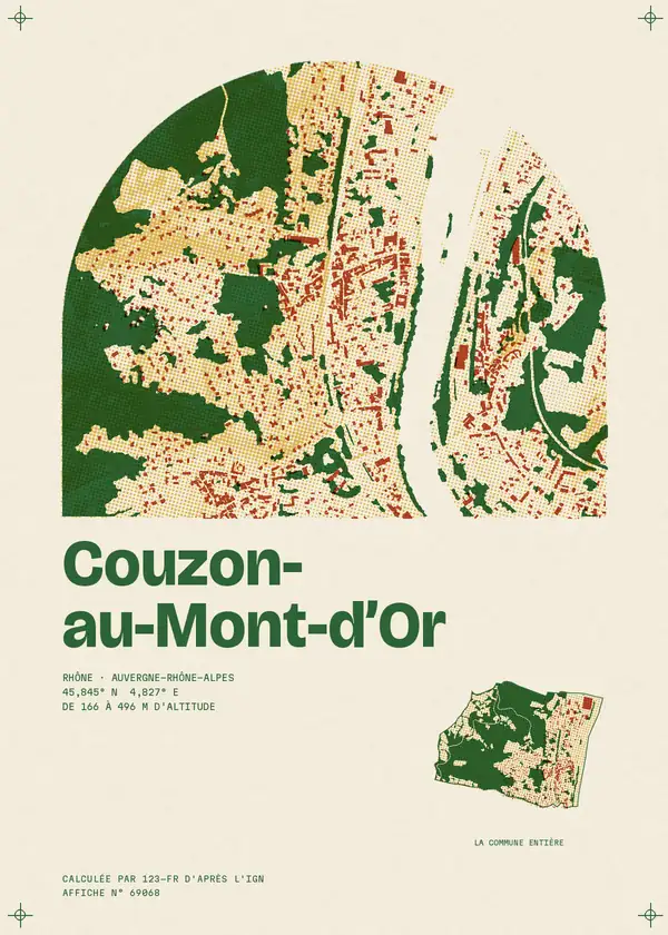 Affiche de Couzon-au-Mont-d'Or, calculée par 123-fr d'après l'IGN