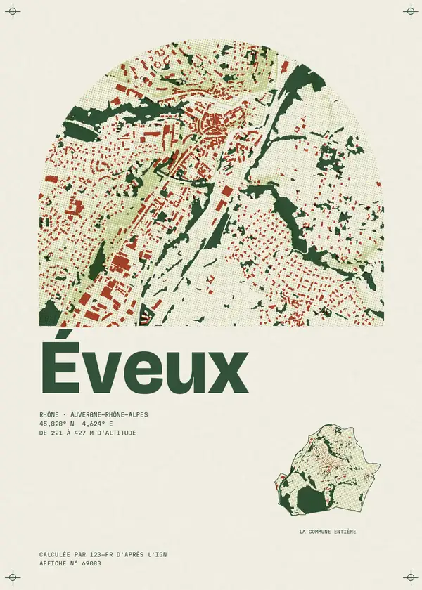 Affiche de Éveux, calculée par 123-fr d'après l'IGN