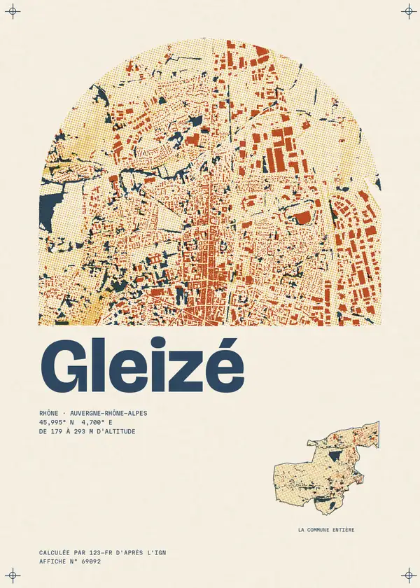 Affiche de Gleizé, calculée par 123-fr d'après l'IGN