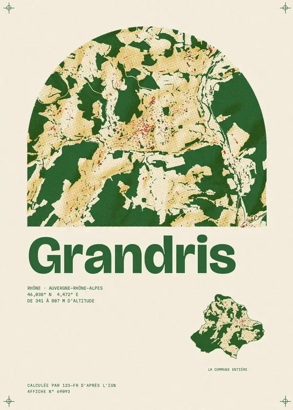 Affiche de Grandris, calculée par 123-fr d'après l'IGN