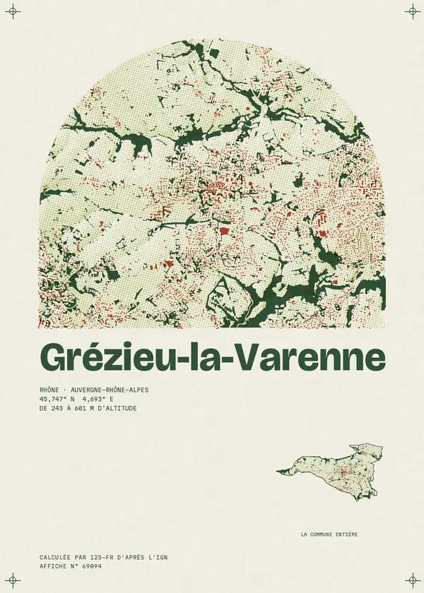 Affiche de Grézieu-la-Varenne, calculée par 123-fr d'après l'IGN