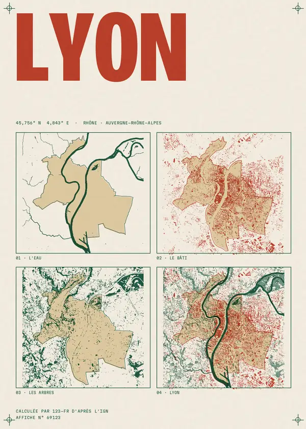 Affiche de Lyon, calculée par 123-fr d'après l'IGN
