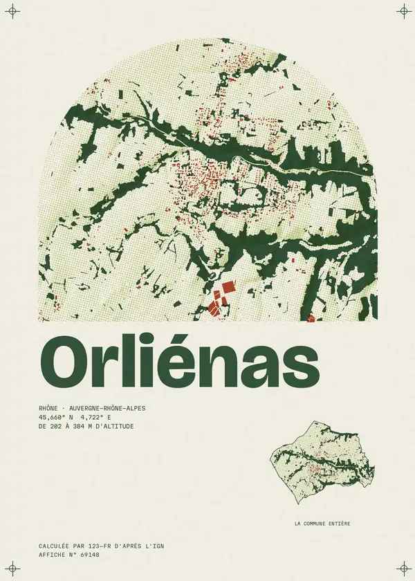 Affiche de Orliénas, calculée par 123-fr d'après l'IGN