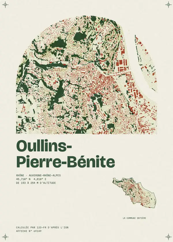 Affiche de Oullins-Pierre-Bénite, calculée par 123-fr d'après l'IGN