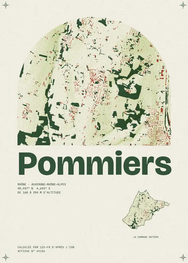 Affiche de Pommiers, calculée par 123-fr d'après l'IGN