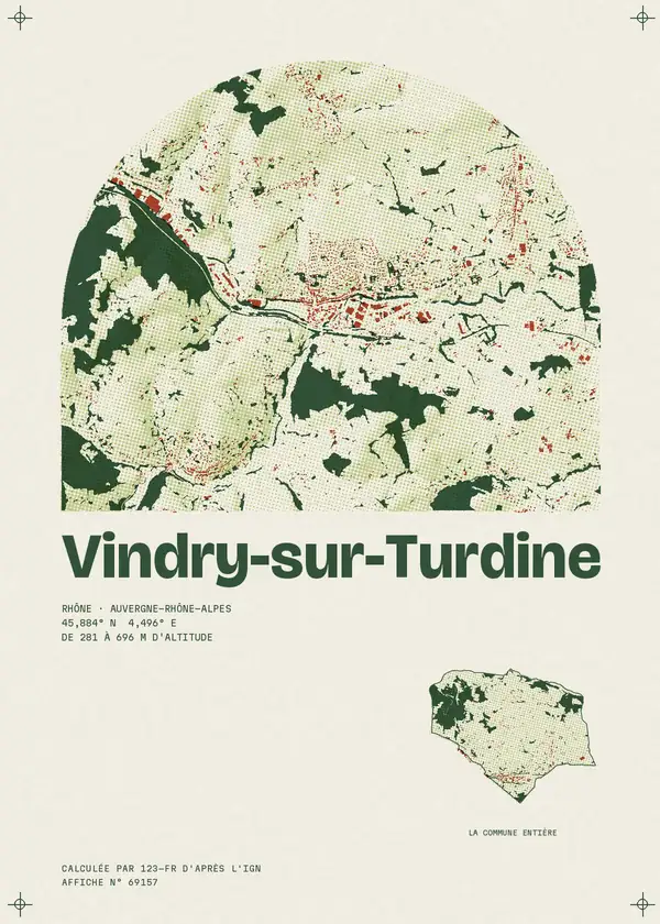 Affiche de Vindry-sur-Turdine, calculée par 123-fr d'après l'IGN