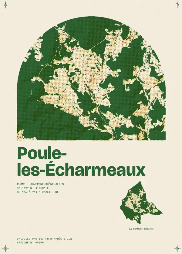 Affiche de Poule-les-Écharmeaux, calculée par 123-fr d'après l'IGN