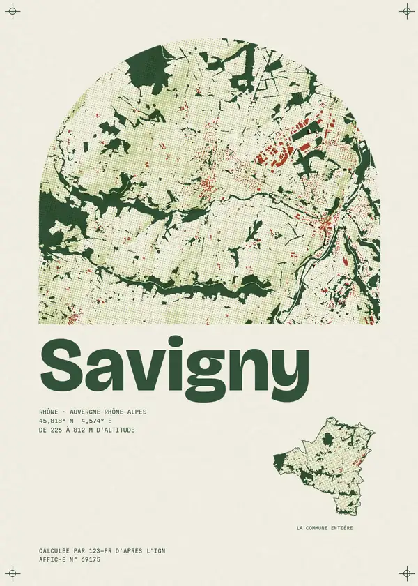 Affiche de Savigny, calculée par 123-fr d'après l'IGN