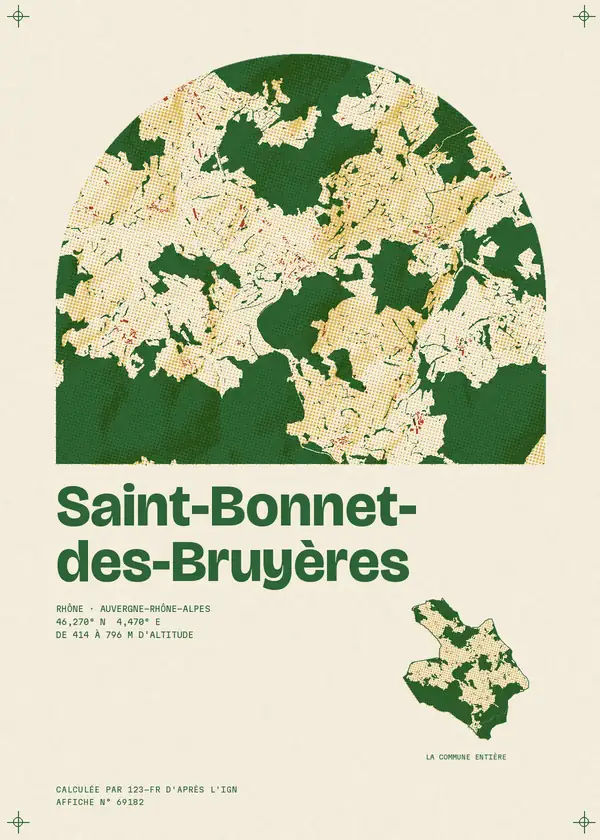 Affiche de Saint-Bonnet-des-Bruyères, calculée par 123-fr d'après l'IGN