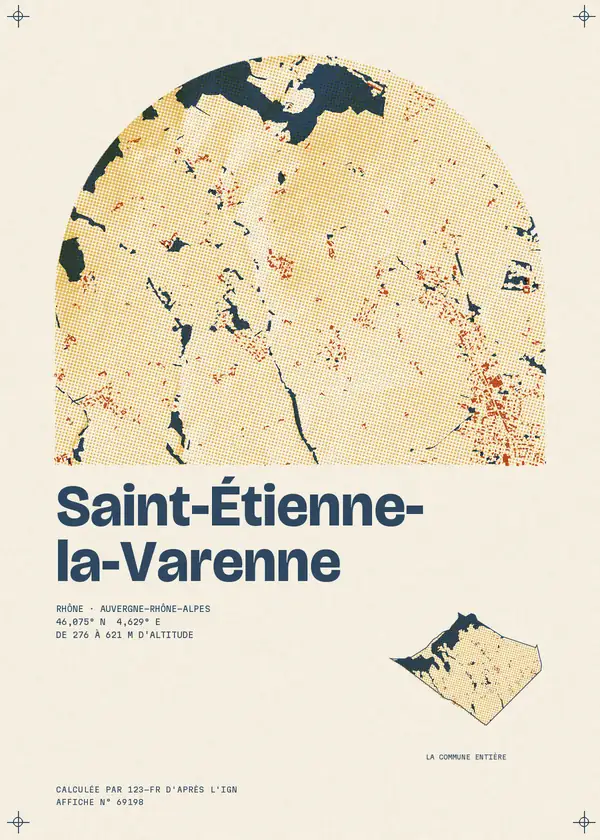 Affiche de Saint-Étienne-la-Varenne, calculée par 123-fr d'après l'IGN