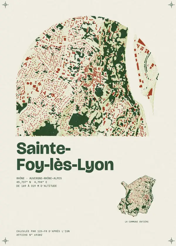 Affiche de Sainte-Foy-lès-Lyon, calculée par 123-fr d'après l'IGN