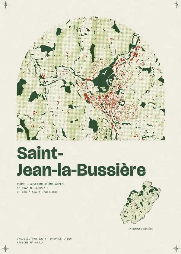 Affiche de Saint-Jean-la-Bussière, calculée par 123-fr d'après l'IGN