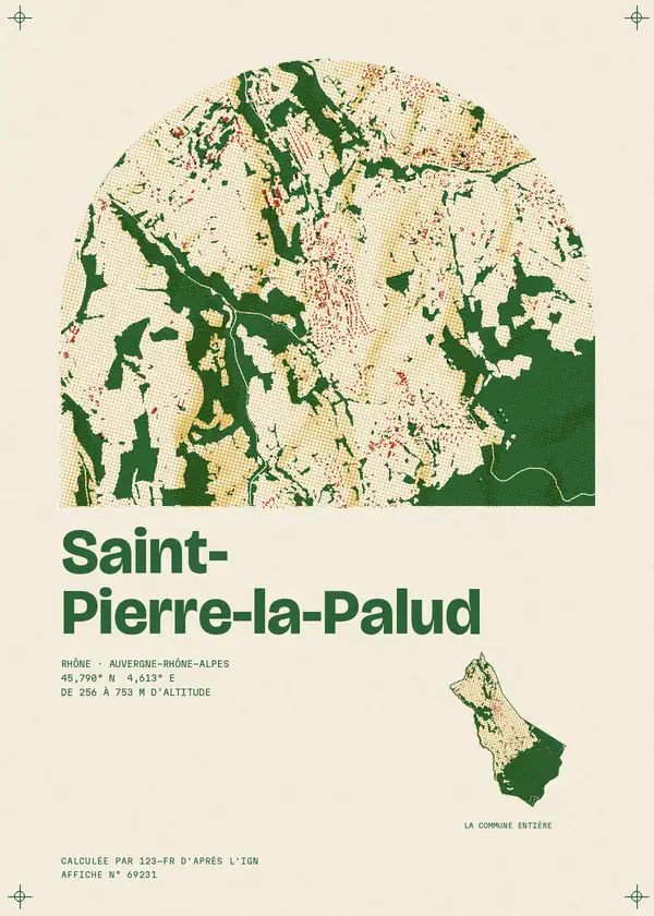 Affiche de Saint-Pierre-la-Palud, calculée par 123-fr d'après l'IGN