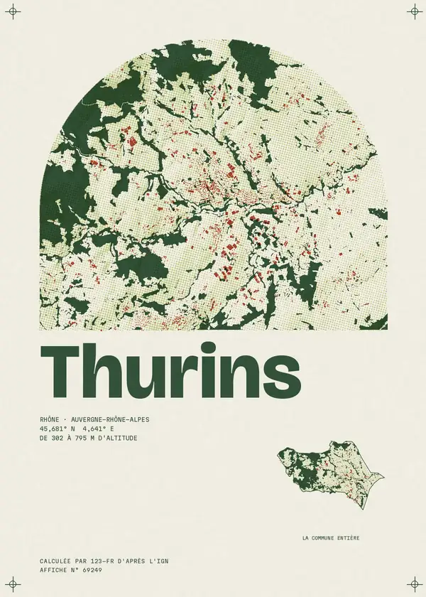 Affiche de Thurins, calculée par 123-fr d'après l'IGN
