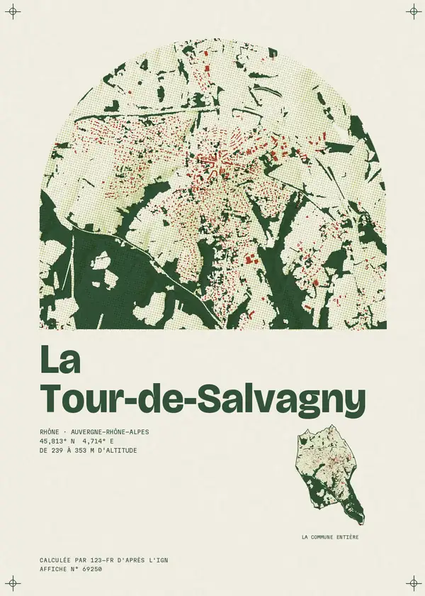 Affiche de La Tour-de-Salvagny, calculée d'après l'IGN