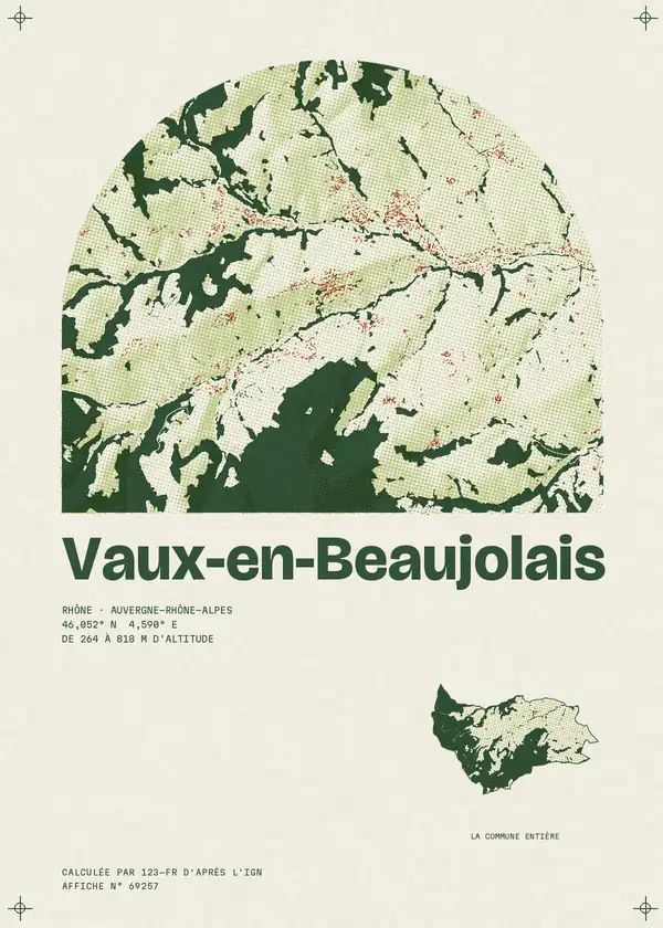 Affiche de Vaux-en-Beaujolais, calculée par 123-fr d'après l'IGN
