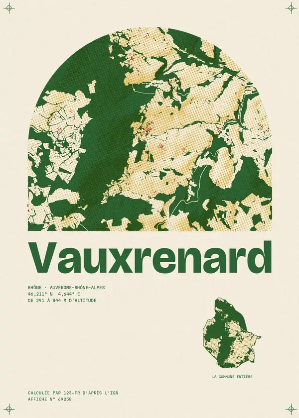 Affiche de Vauxrenard, calculée par 123-fr d'après l'IGN