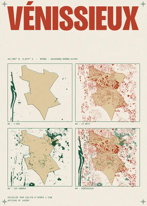 Affiche de Vénissieux, calculée par 123-fr d'après l'IGN