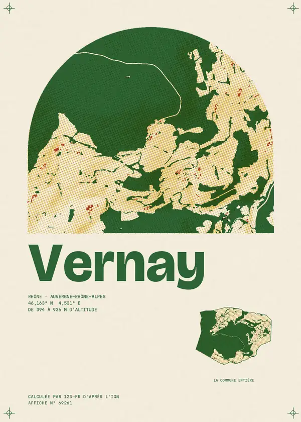 Affiche de Vernay, calculée par 123-fr d'après l'IGN
