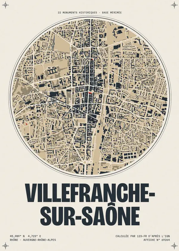 Affiche de Villefranche-sur-Saône, calculée par 123-fr d'après l'IGN