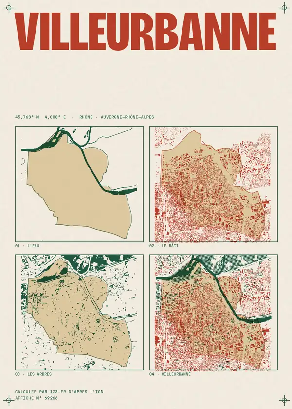 Affiche de Villeurbanne, calculée par 123-fr d'après l'IGN