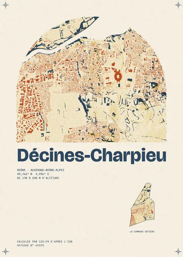 Affiche de Décines-Charpieu, calculée par 123-fr d'après l'IGN