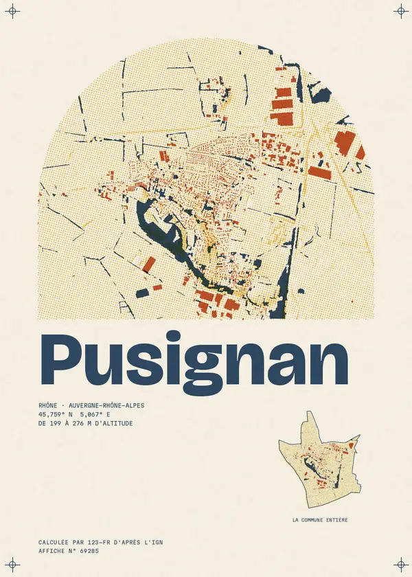 Affiche de Pusignan, calculée par 123-fr d'après l'IGN